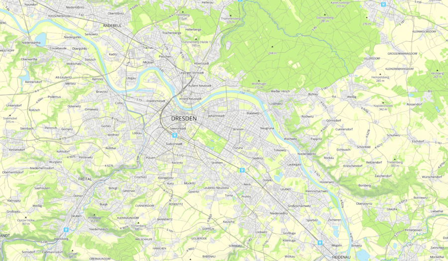 Ausschnit der Karte für die meinGrün App für Dresden